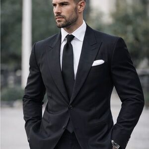 Brioni RubenStein Blazer Black Virgin Wool Windowpane Sport Coat Italy 46R ORFEO